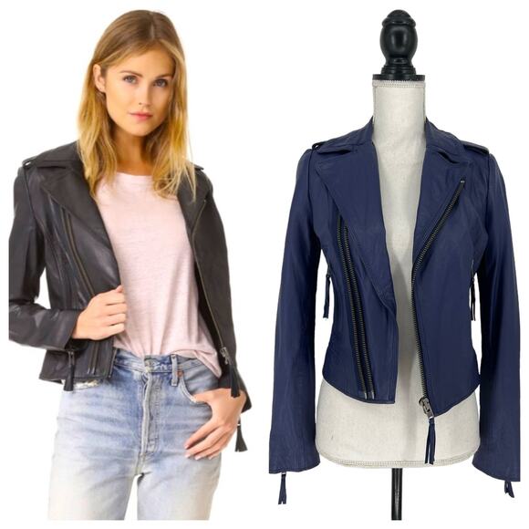 Joie Ailey Leather Moto Jacket in Sergeant Blue - Picture 2 of 16